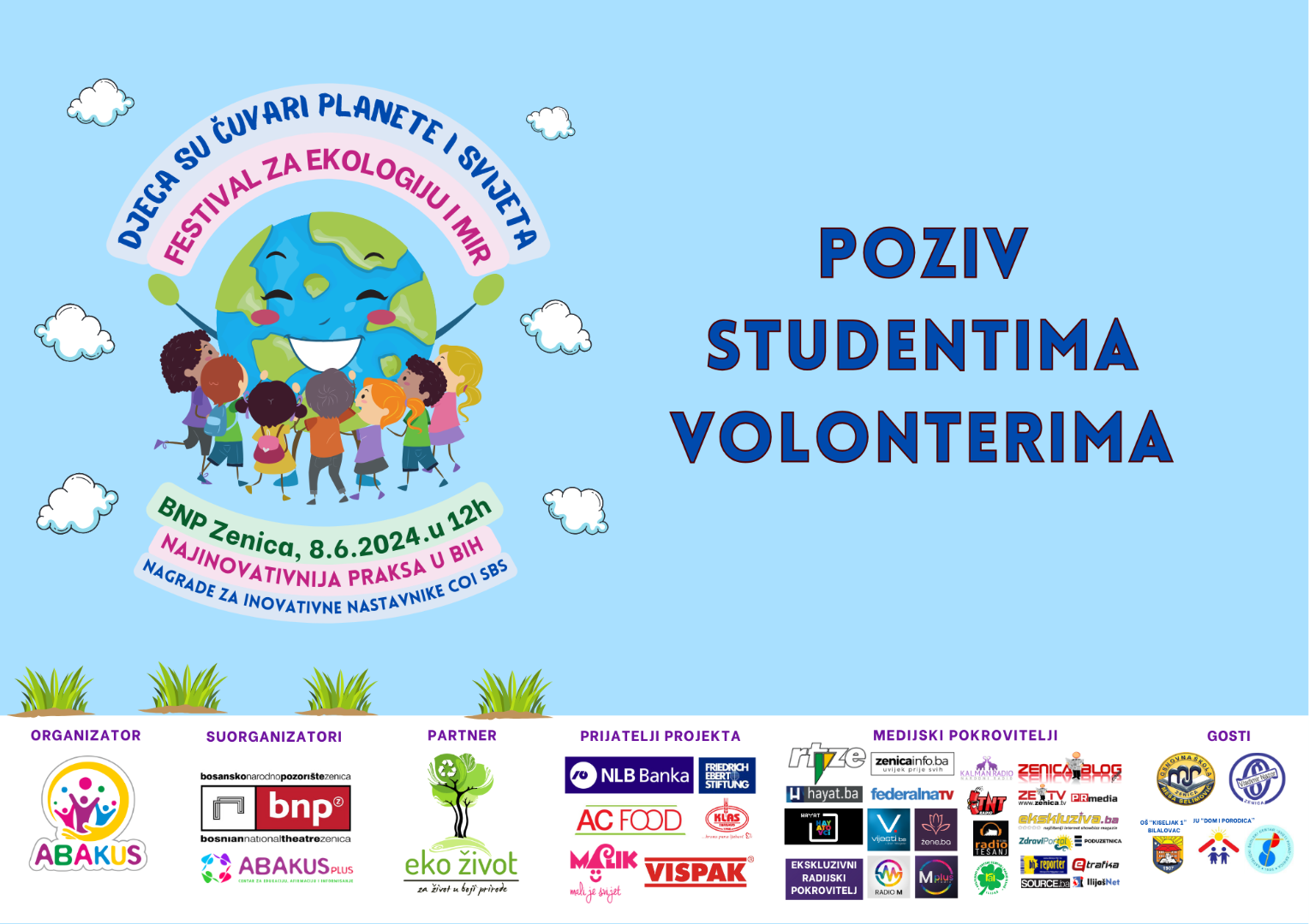 Poziv studentima volonterima na Festival 'Djeca su čuvari planete i svijeta'