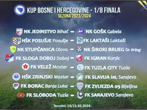 Poznati parovi osmine finala Kupa Bosne i Hercegovine