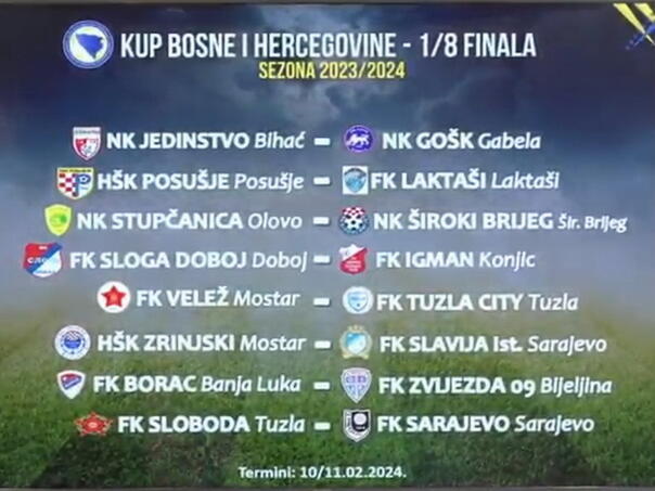 Poznati parovi osmine finala Kupa Bosne i Hercegovine
