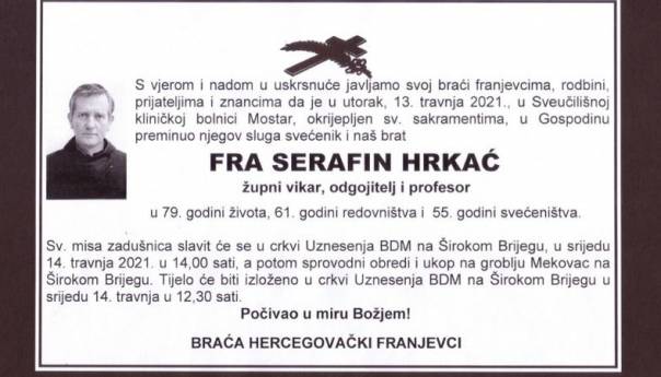 Preminuo akademik Serafin Hrkać