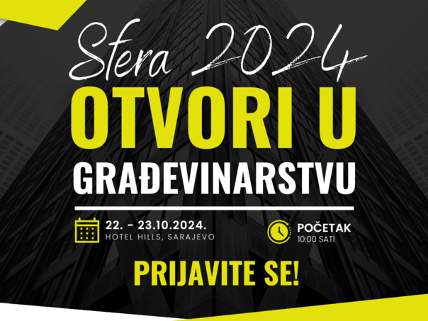 Prijavite se na konferenciju i sajam 'Sfera 2024: Otvori u građevinarstvu'