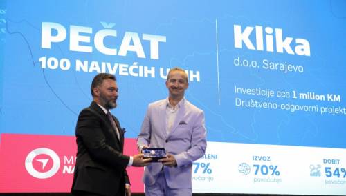 Priznanje 'Pečat 100 najvećih u BiH' dobila kompanija 'Klika'