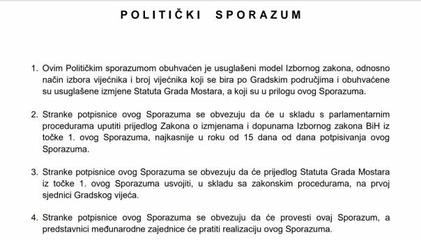 Pročitajte Sporazum o Mostaru koji su potpisali SDA i HDZ