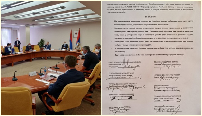 Stranke iz RS-a složne: Odbacujemo nametnute odluke visokog predstavnika