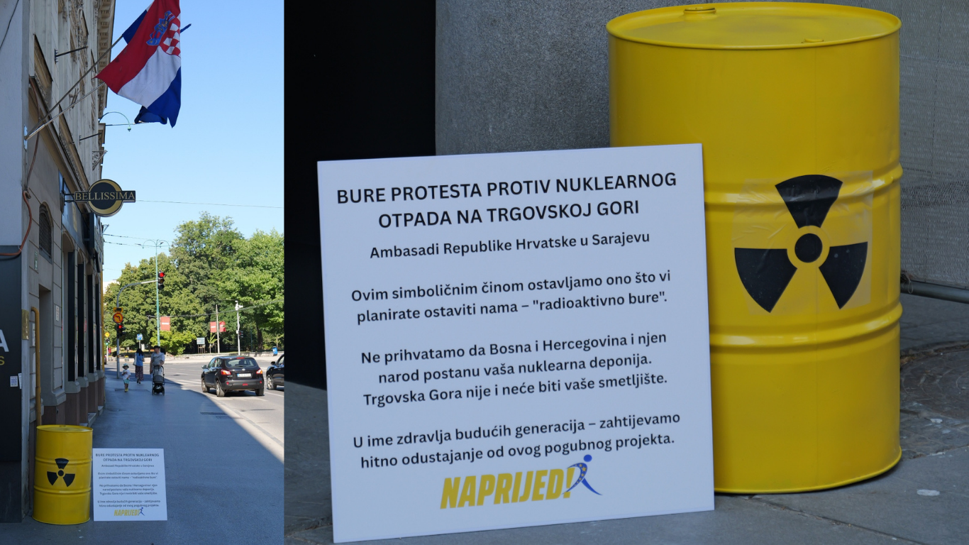 "Radioaktivno bure" ispred ambasade Hrvatske u Sarajevu