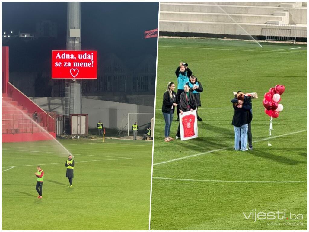 Romantični Mostarac zaprosio djevojku na poluvremenu utakmice Veleža