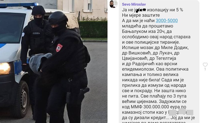 RS: Uhapšen jer je na viber grupi pozivao na masovno okupljanje