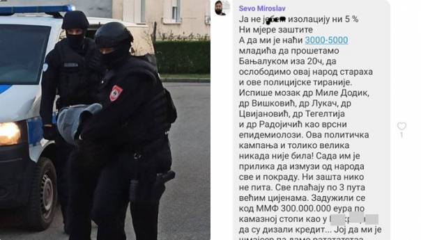 RS: Uhapšen jer je na viber grupi pozivao na masovno okupljanje