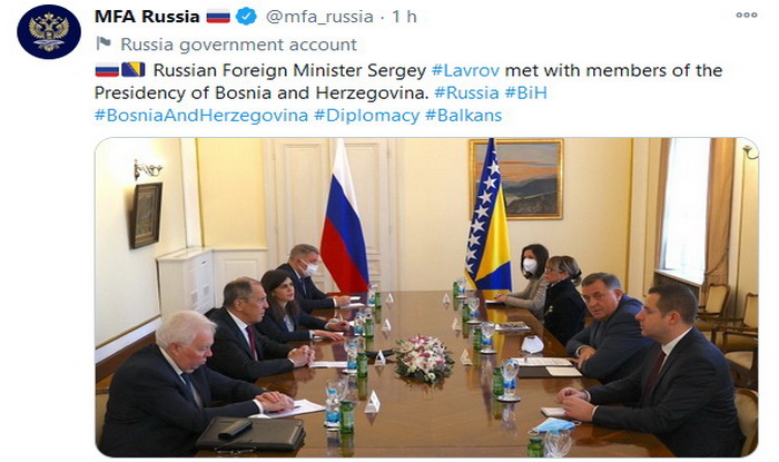 Rusko MVP objavilo lažnu vijest o sastanku Lavrova s članovima Predsjedništva BiH