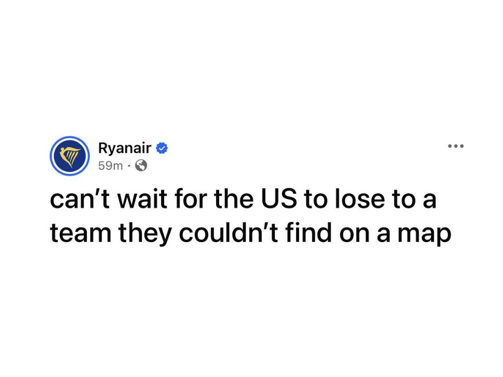 Ryanair jedva čeka da SAD izgubi od tima kojeg ne mogu pronaći na mapi