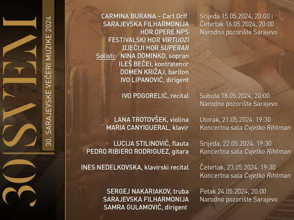 Sarajevske večeri muzike ove godine obilježavaju tri decenije postojanja