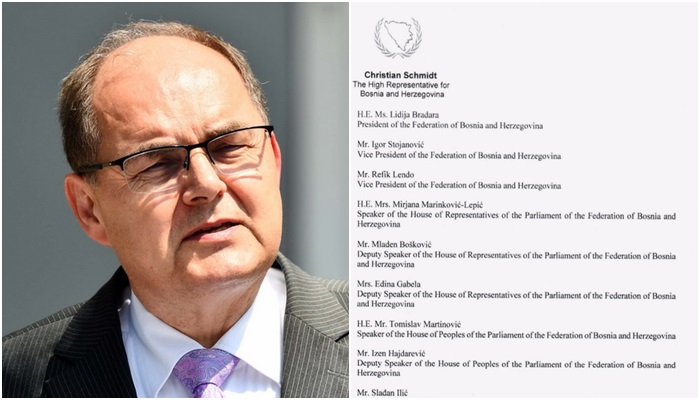 Schmidt čelnicima FBiH pojasnio odluku: Ozbiljne prijetnje iz RS!