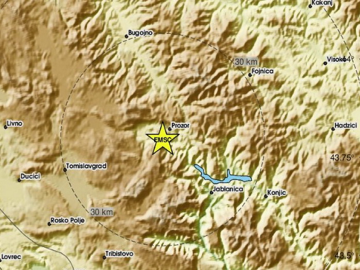 Slabiji zemljotres pogodio Hercegovinu nakon ponoći