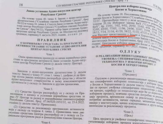 Službeni glasnik RS objavio CIK-ovu odluku koju je nametnuo Schmidt