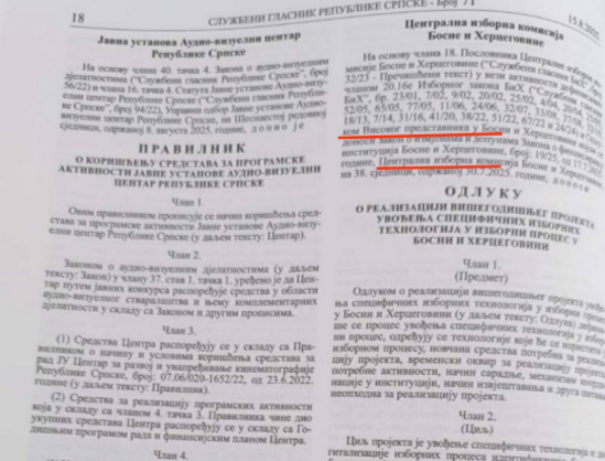 Službeni glasnik RS objavio CIK-ovu odluku koju je nametnuo Schmidt