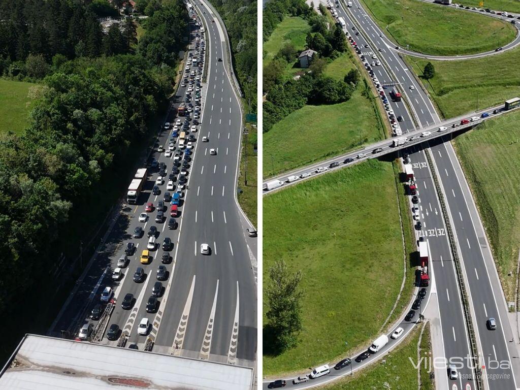 Snimak iz drona: Kilometarske kolone na ulazu u Sarajevo