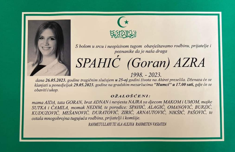 Sutra u Bihaću dženaza Azri Spahić