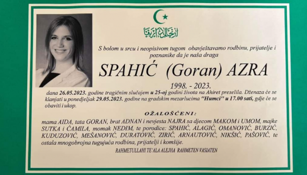 Sutra u Bihaću dženaza Azri Spahić