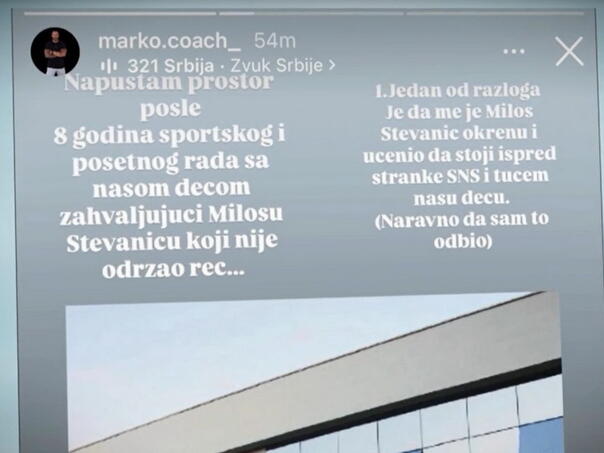 Trener iz Čačka otkrio ucjene SNS-a, pa istjeran iz kluba