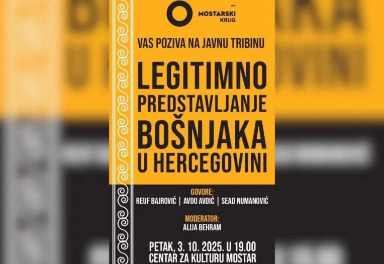 Tribina 'Legitimno predstavljanje Bošnjaka Hercegovine' u petak u Mostaru