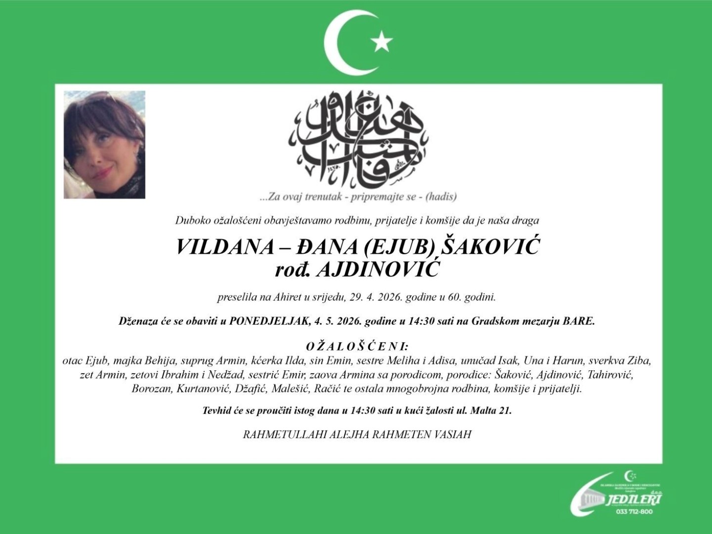 Tužna vijest: Preminula supruga Armina Šakovića