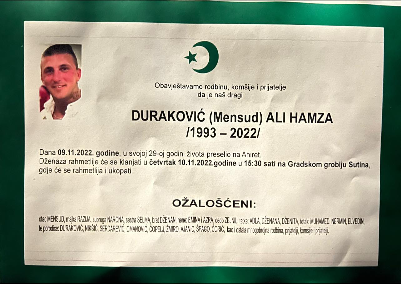 U 29. godini preminuo Ali Hamza Duraković
