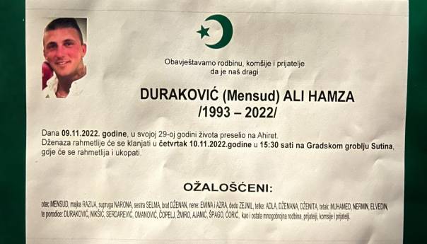 U 29. godini preminuo Ali Hamza Duraković