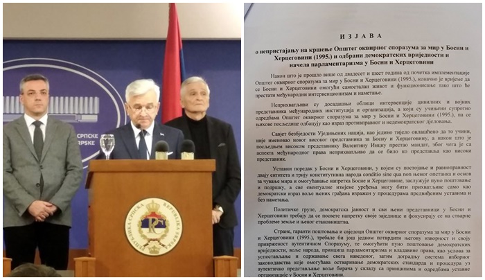 U NSRS Potpisana izjava o nepristajanju na kršenje Dejtonskog sporazuma