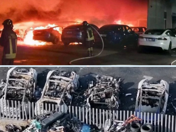 U Rimu rano jutros zapaljen salon Tesli, izgorjelo 17 vozila