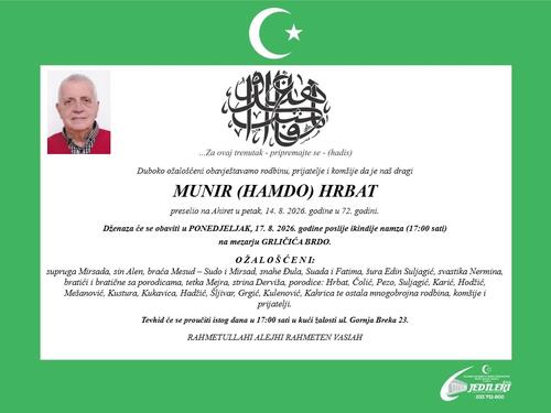U Sarajevu na Ahiret preselio Munir (Hamdo) Hrbat