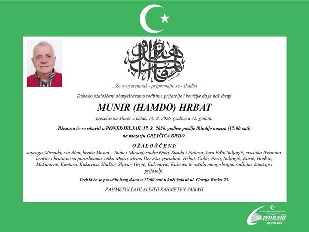 U Sarajevu na Ahiret preselio Munir (Hamdo) Hrbat