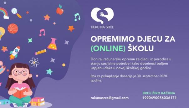 Udruženje 'Ruku na srce' realizira projekt 'Opremimo djecu za (online) školu'