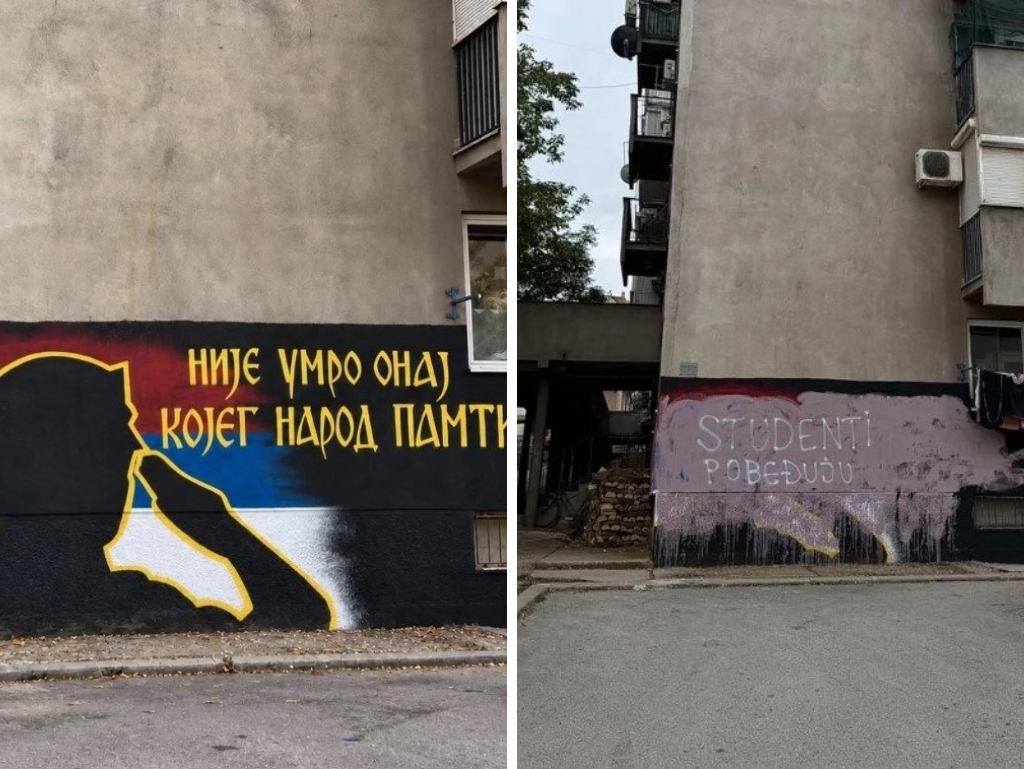Uništen mural zločinca Mladića, preko njega ispisano "Studenti pobeđuju"