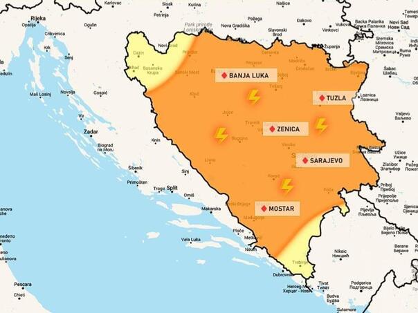 Upaljen žuti meteoalarm za veći dio BiH