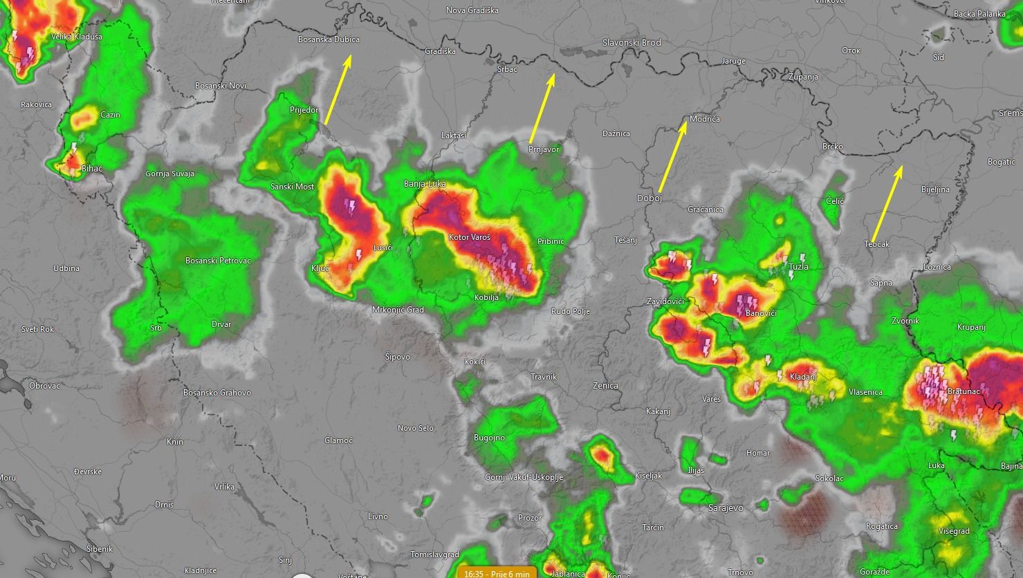Upozorenje na nevrijeme u narednim satima u dijelovima BiH