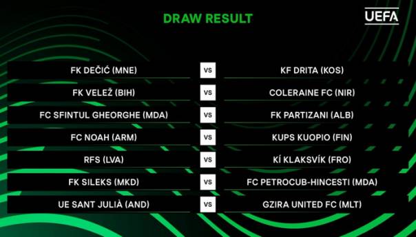 Velež izvukao Coleraine, Sarajevo protiv Moldavaca, Široki u Albaniji