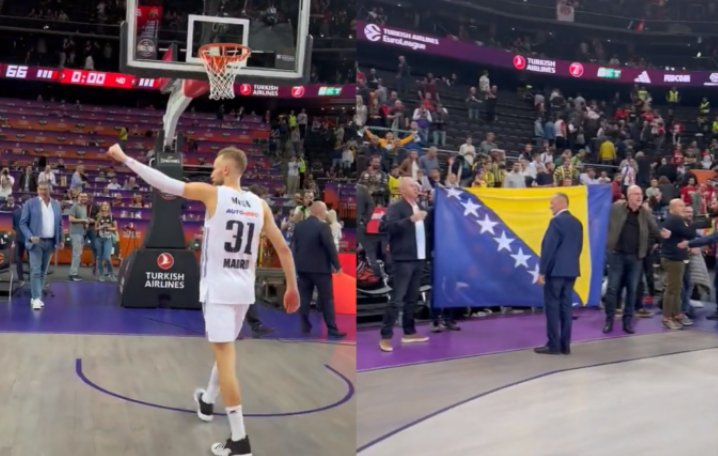 Velika zastava BiH u Kaunasu u čast Muse oduševila našeg košarkaša