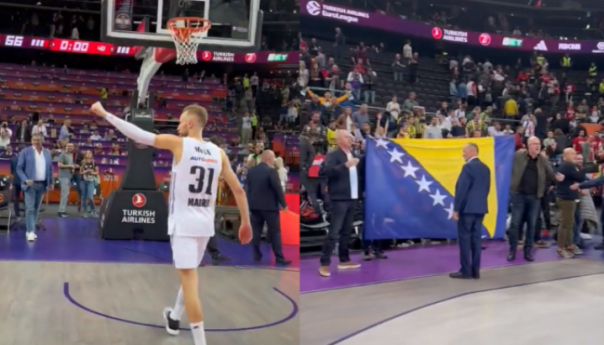 Velika zastava BiH u Kaunasu u čast Muse oduševila našeg košarkaša