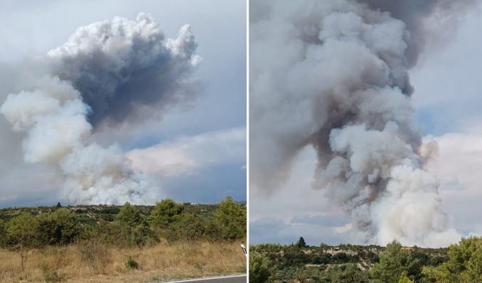 Veliki požar buknuo kod Dalmacije, na terenu 32 vatrogasca, gase ga i kanaderi