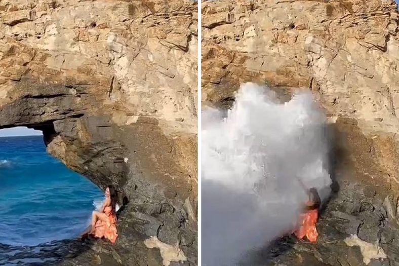 Video: Kineskinja umalo poginula slikajući se na stijeni pored mora