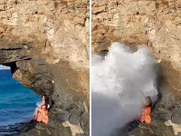 Video: Kineskinja umalo poginula slikajući se na stijeni pored mora