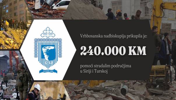 Vrhbosanska nadbiskupija prikupila 240.000 KM pomoći Siriji i Turskoj