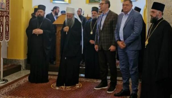 Vučić, Dodik i Porfirije u manastiru o 'nacionalnim pitanjima'
