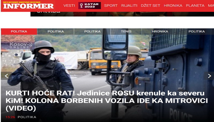 Vučićevi mediji dižu ratne tenzije na Kosovu