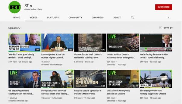 YouTube blokira pristup RT-u i Sputniku u Evropi