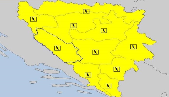 Za cijelo područje BiH upaljen žuti meteoalarm