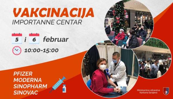 Za vikend punkt za vakcinaciju u Importanne Shopping Centru