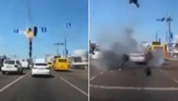 Zabilježen trenutak pada ruskog projektila na kijevskoj autocesti