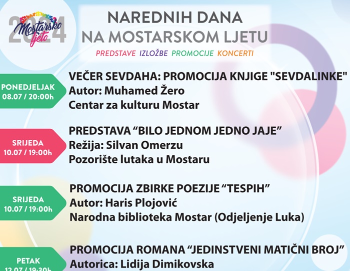 Zanimljivi sadržaji očekuju publiku i ove sedmice na 'Mostarskom ljetu'