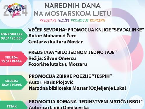 Zanimljivi sadržaji očekuju publiku i ove sedmice na 'Mostarskom ljetu'